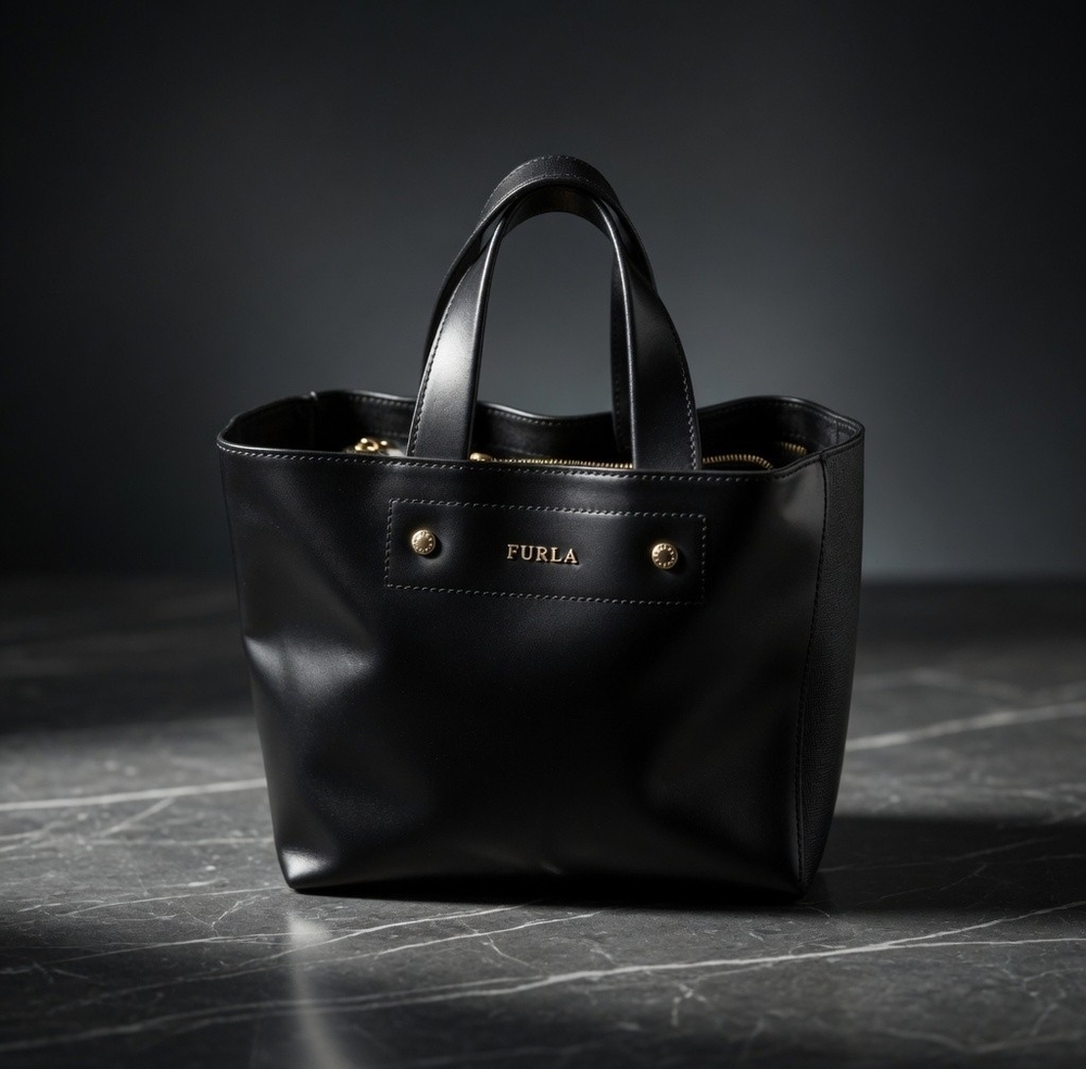 Authentic Furla Musa Black Patent Leather Medium Tote Handbag Gold Hardware VG - Picture 4 of 10